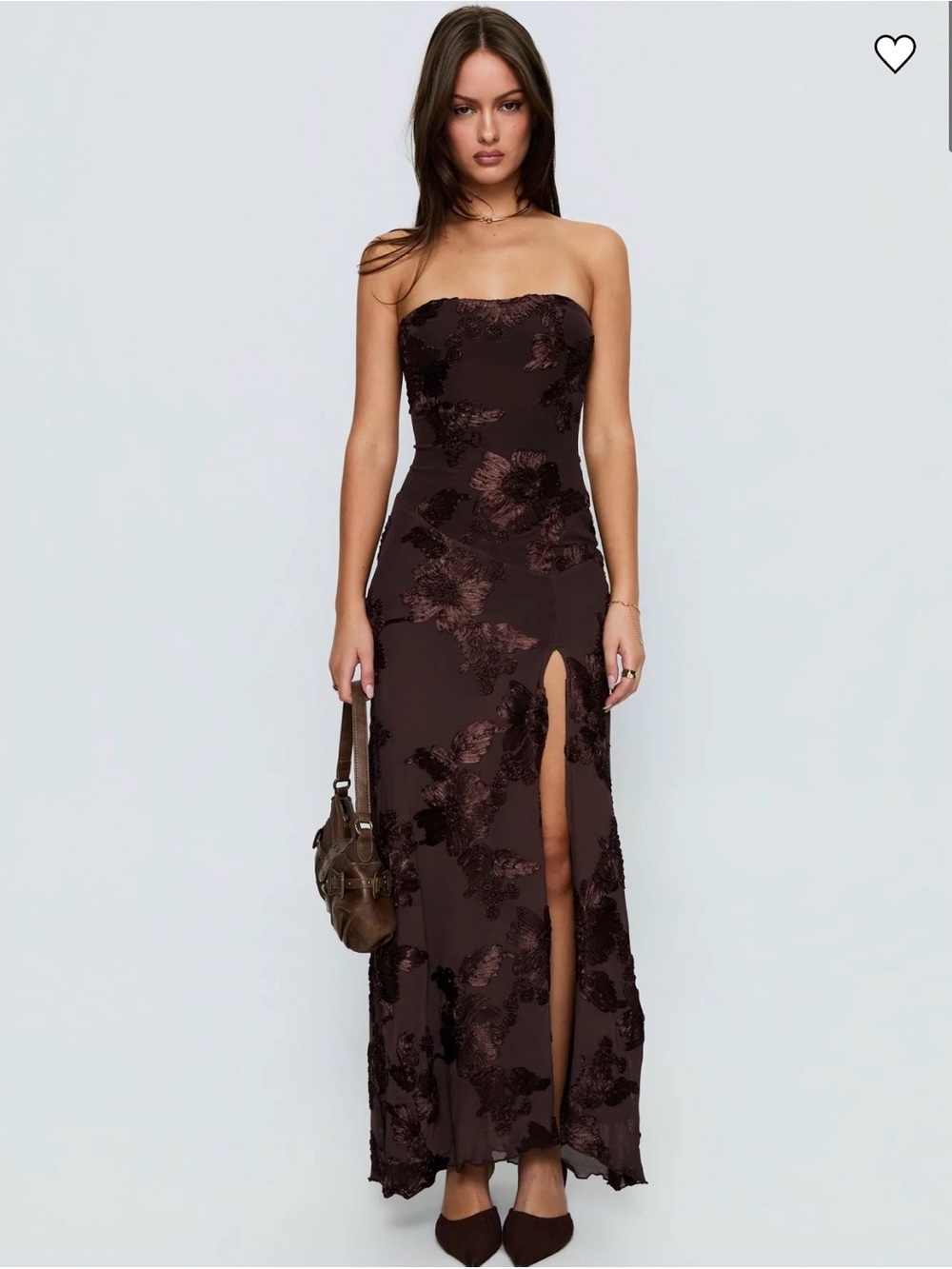 Princess Polly Maribeth Strapless Floral Maxi Dress in Chocolate